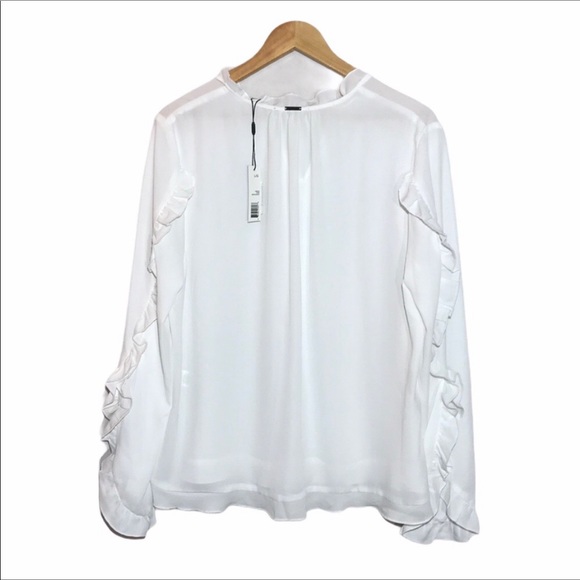 T Tahari Ruffled Sheer Long Sleeve Blouse Size L - Picture 6 of 9